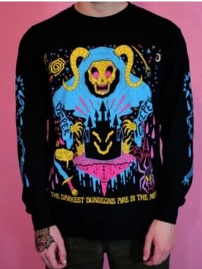 Wizard Of Barge Darkest Dungeons Crewneck Vibrant Horned Skull Sweatshirt Large